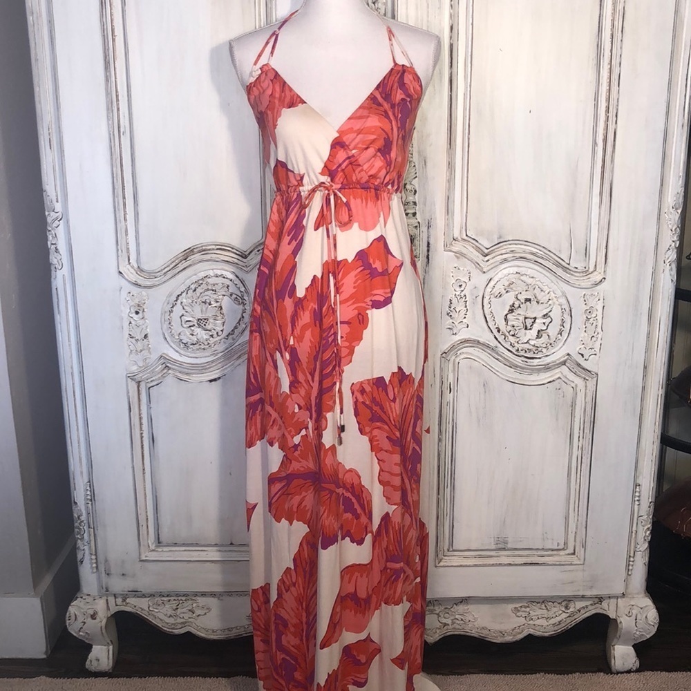 Banana Republic Milly Collection Jersey Tropical Print Backless Empire Maxi